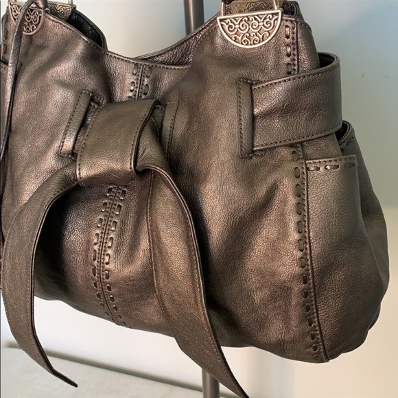 BRIGHTON PEWTER GRAY SILVER LEATHER SHOULDER BAG - Picture 2 of 13